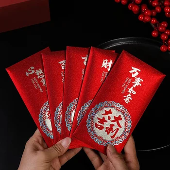 6ШТ Китайский красный конверт Креативный Хунбао Новогодний Весенний фестиваль Китайская свадьба День рождения Жениться Красный подарочный конверт 2