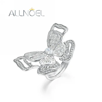 Кольца из стерлингового серебра ALLNOEL 925 пробы для женщин 6 * 4 мм с высоким содержанием углерода, бриллиант, белый циркон, Бабочка, подарки на годовщину, изысканные ювелирные изделия своими руками