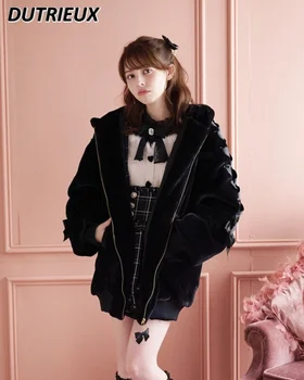 Высококачественное японское зимнее пальто Sweet Cute Mine, плюшевая хлопковая куртка с милыми заячьими ушками, пальто в стиле Лолиты для милых девочек, женская одежда 2