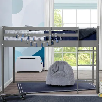 Детская Двуспальная кровать-Чердак с Перилами и лестницей , Древесный уголь 1