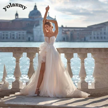 Свадебное платье YOLANMY с глубоким V-образным вырезом Simpie, очаровательный разрез сбоку, современные бретельки-спагетти, застежка-молния, прямая поставка с открытой спиной 1