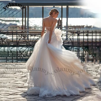 Свадебное платье YOLANMY с глубоким V-образным вырезом Simpie, очаровательный разрез сбоку, современные бретельки-спагетти, застежка-молния, прямая поставка с открытой спиной 2