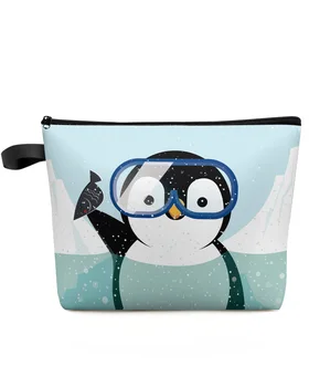 Милая женская переносная сумка для хранения в виде Пингвина Снежинки, Органайзер для салфеток, косметички, Женская косметичка для макияжа 1