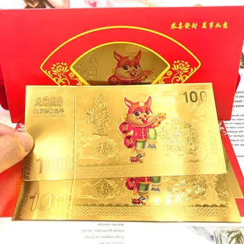 Памятная Банкнота из фольги с Золотым Кроликом 2023 Китайский Новый Год Year of the Rabbit Оригинальное Украшение Коллекции Памятных монет 1