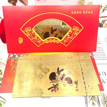 Памятная Банкнота из фольги с Золотым Кроликом 2023 Китайский Новый Год Year of the Rabbit Оригинальное Украшение Коллекции Памятных монет 2