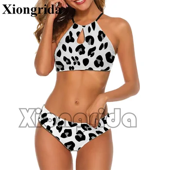 Сексуальный женский купальник с леопардовым принтом, бикини из 2 предметов, тонкий купальник на бретелях, тонкая пляжная одежда с открытой спиной для праздников XS-2XL 1