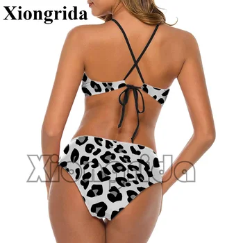 Сексуальный женский купальник с леопардовым принтом, бикини из 2 предметов, тонкий купальник на бретелях, тонкая пляжная одежда с открытой спиной для праздников XS-2XL 2