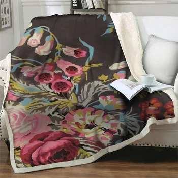 Художественный Ретро Цветочный 3D Плюшевый плед Мягкие одеяла для кроватей Диван Кресло Покрывала для диванов Мягкие Теплые одеяла для путешествий Пикника Ворсовый чехол 1