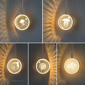 Скандинавский хрустальный глобус Медуза Круг из розового золота Светодиодные подвесные светильники для спальни, кухни, подвесной светильник, столовой, декоративных светильников в помещении