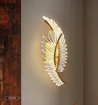 Скандинавский светодиодный настенный светильник с крыльями из перьев, Дизайнерская Художественная настенная лампа для гостиной, Прикроватная лампа для спальни, Освещение комнаты 1