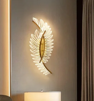 Скандинавский светодиодный настенный светильник с крыльями из перьев, Дизайнерская Художественная настенная лампа для гостиной, Прикроватная лампа для спальни, Освещение комнаты 2