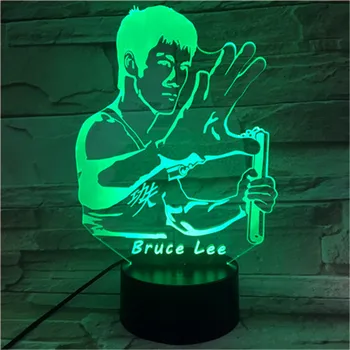 3D Ночник Лампа Известного Китайского Кунг-Фу Брюса Ли Модель Многоцветного Светодиодного Освещения Сенсорная Кнопка Домашнего Декора 593 1