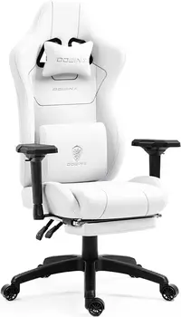 Технологичное Игровое Кресло Dowinx из Ткани с Карманной Пружинной Подушкой, Удобное Откидывающееся Игровое Офисное Кресло 300 фунтов Белого Цвета 2