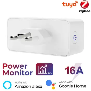 16A Tuya Smart Zigbee Socket Timing Brazil Plug Power Monitor Беспроводная розетка с адаптером таймера Голосовая работа с Alexa Google 2
