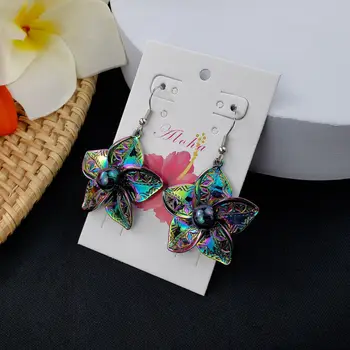 Винтажные серьги-капли с эмалью в виде подсолнуха и жемчугом, металлические серьги-крючки в стиле Гавайского Самоа, Ювелирные изделия для женщин, вечеринка 1