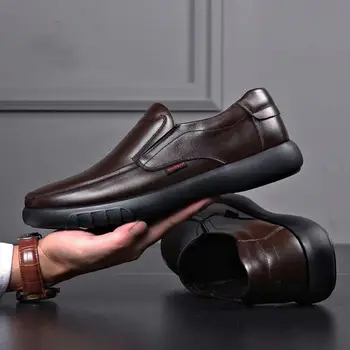Мужская обувь из натуральной кожи + микрофибры 38-47, Мягкие Противоскользящие Резиновые Лоферы, Мужская Повседневная Кожаная обувь 2023 1