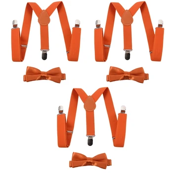 3X Детские Подтяжки-клипсы для мальчиков и девочек, эластичные Регулируемые подтяжки с милым галстуком-бабочкой Оранжевого цвета 1