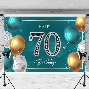 Фон баннера с 70-летием 70-Летние украшения для дня рождения, принадлежности для вечеринок, Зеленый серебристый фон для фотосъемки 2