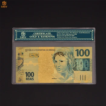 Банкноты из Цветного Золота Бразильские Банкноты номиналом 100 Реалов в Оправе COA из 24 Позолоченных Фальшивых Денег Для Коллекционирования И Подарков 1