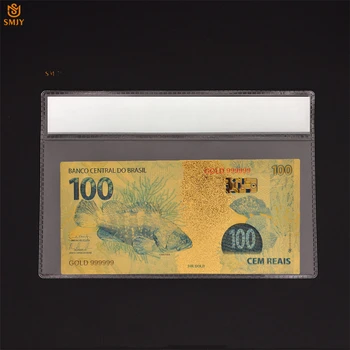 Банкноты из Цветного Золота Бразильские Банкноты номиналом 100 Реалов в Оправе COA из 24 Позолоченных Фальшивых Денег Для Коллекционирования И Подарков 2
