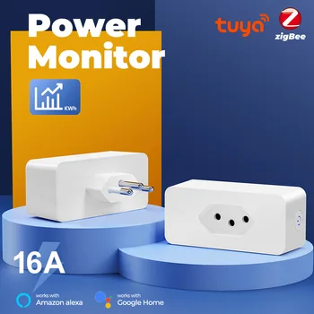 Tuya 16A Бразилия Zigbee / WiFi Smart Plug С Монитором Питания Smart Life APP Розетка С Дистанционным Управлением Работа С Google Alexa
