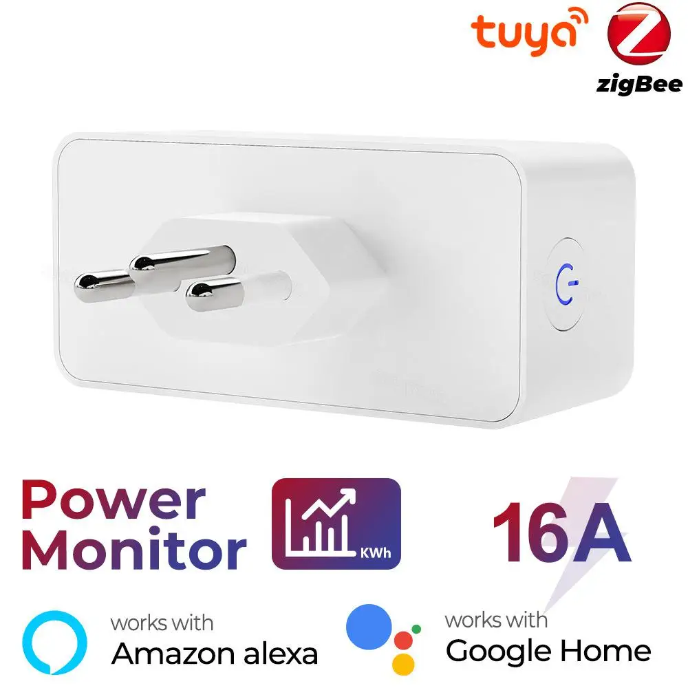 Tuya 16A Бразилия Zigbee / WiFi Smart Plug С Монитором Питания Smart Life APP Розетка С Дистанционным Управлением Работа С Google Alexa Изображение 1