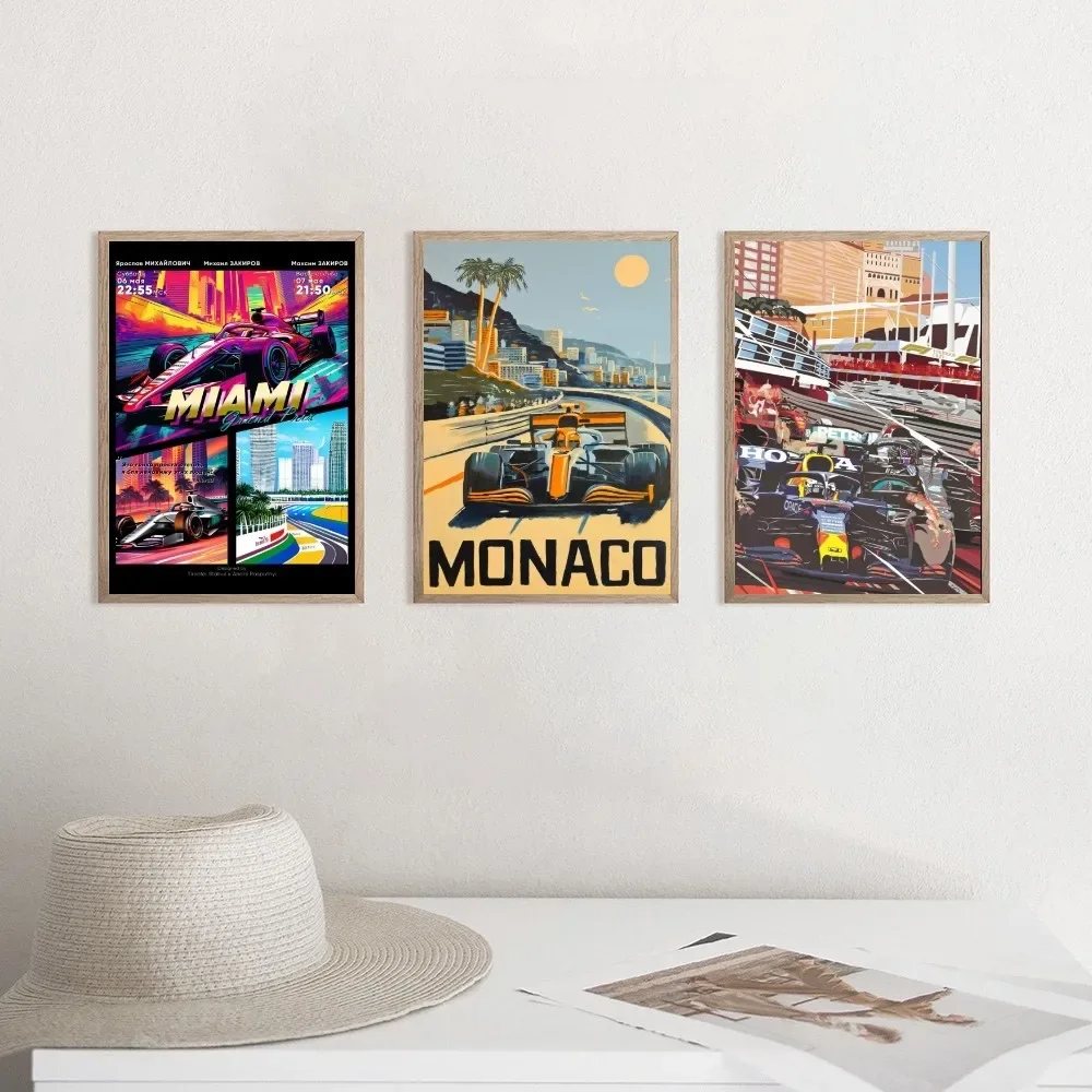 Акварельный плакат гоночного автомобиля 2022 F1 Neon City, декор комнаты, домашний декор, эстетические художественные фрески, бумага для рисования в формате HD, подарок для печати Изображение 1
