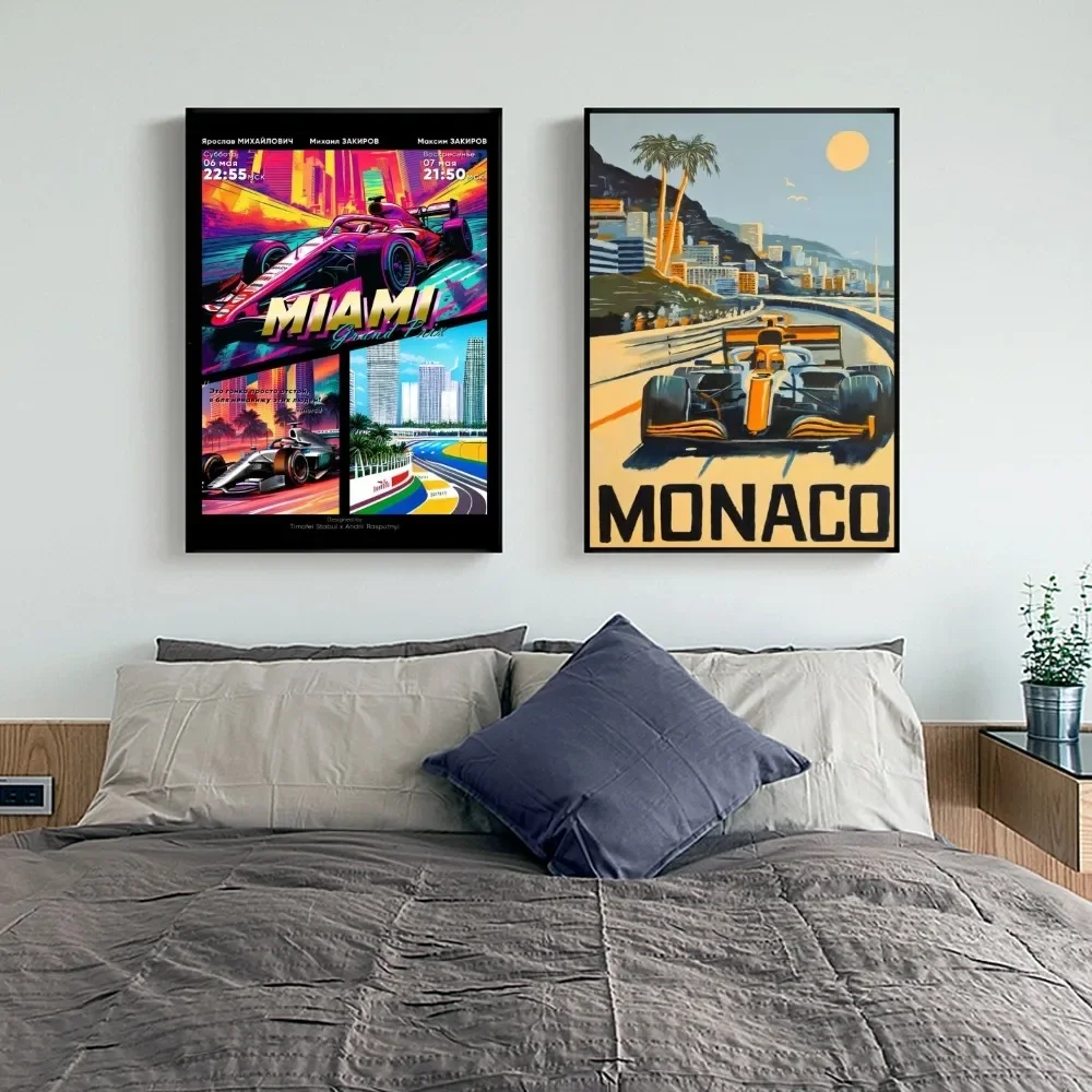 Акварельный плакат гоночного автомобиля 2022 F1 Neon City, декор комнаты, домашний декор, эстетические художественные фрески, бумага для рисования в формате HD, подарок для печати Изображение 2