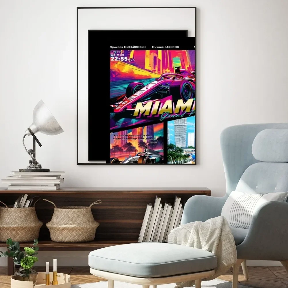 Акварельный плакат гоночного автомобиля 2022 F1 Neon City, декор комнаты, домашний декор, эстетические художественные фрески, бумага для рисования в формате HD, подарок для печати Изображение 3