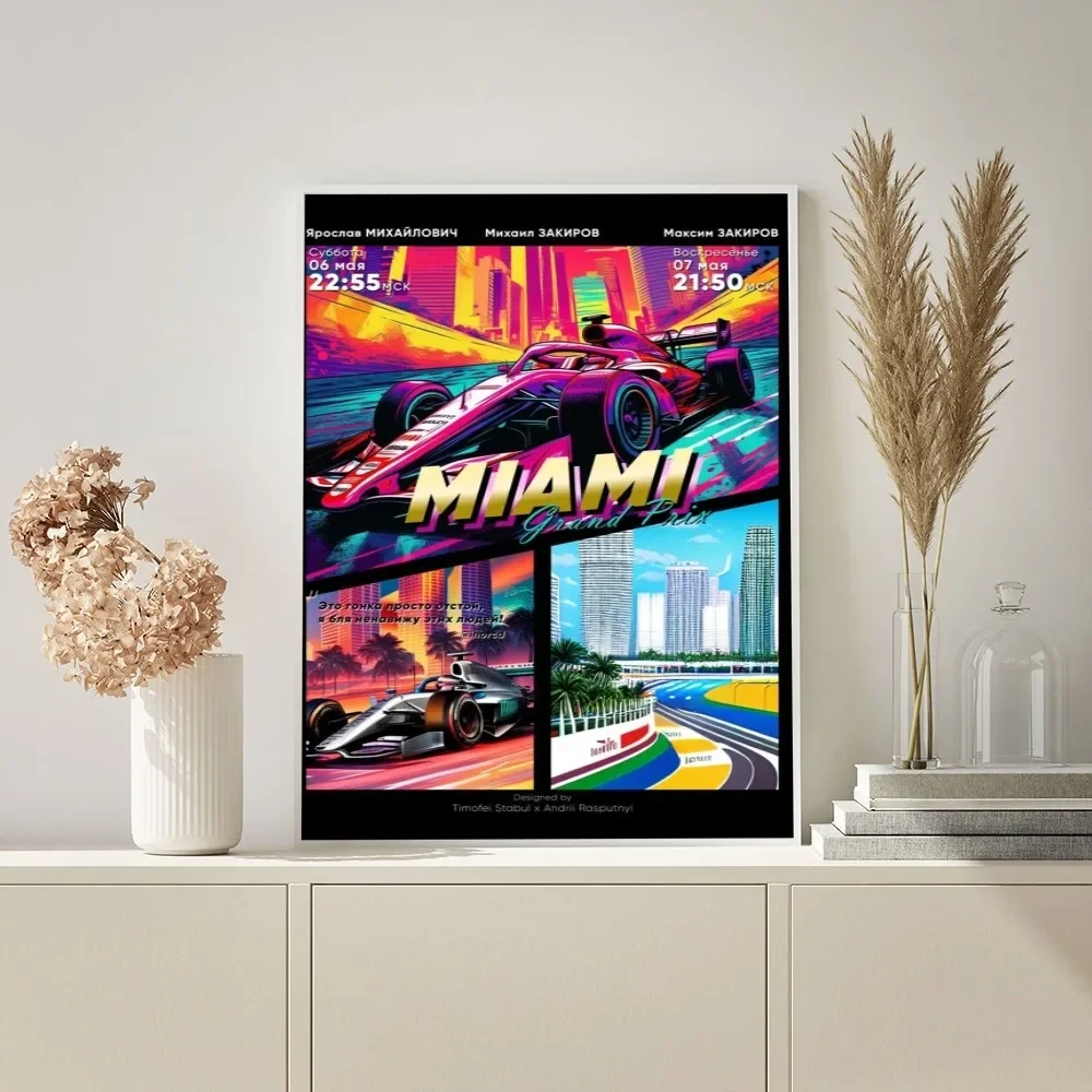 Акварельный плакат гоночного автомобиля 2022 F1 Neon City, декор комнаты, домашний декор, эстетические художественные фрески, бумага для рисования в формате HD, подарок для печати Изображение 4