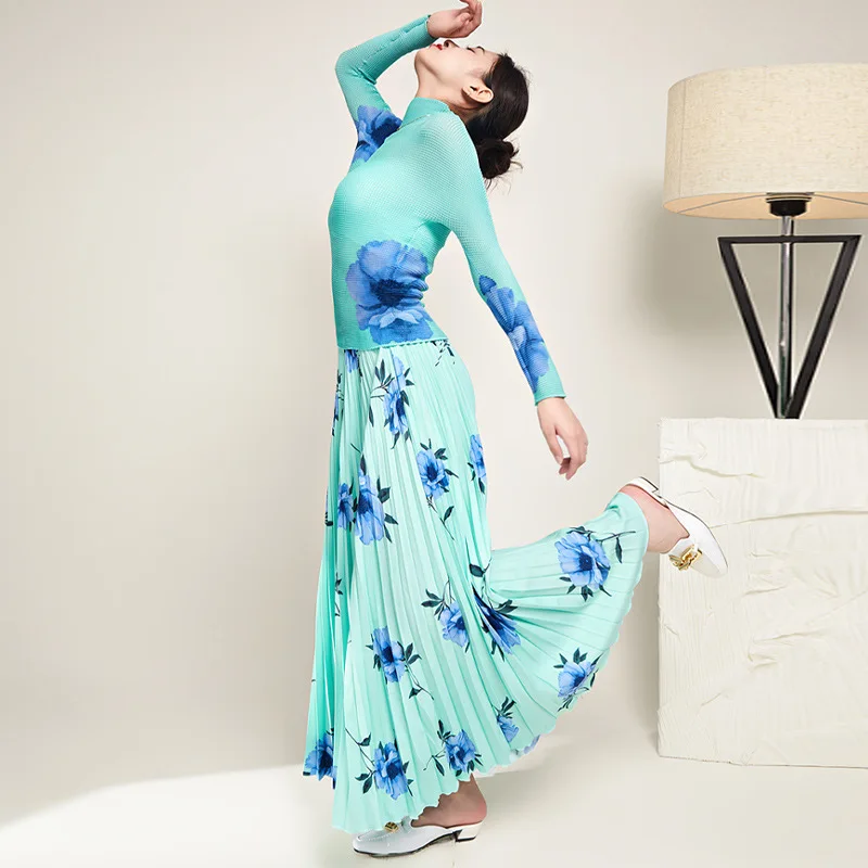 Весенне-летняя юбка-полукомбинезон Miyake 2023, модная повседневная юбка с принтом, свободная длинная юбка-полукомбинезон в складку Изображение 1