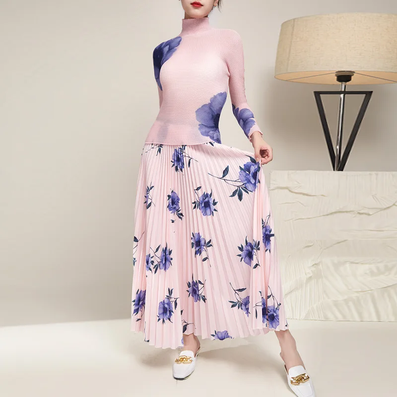 Весенне-летняя юбка-полукомбинезон Miyake 2023, модная повседневная юбка с принтом, свободная длинная юбка-полукомбинезон в складку Изображение 2