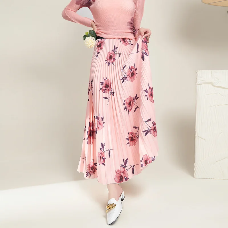 Весенне-летняя юбка-полукомбинезон Miyake 2023, модная повседневная юбка с принтом, свободная длинная юбка-полукомбинезон в складку Изображение 3