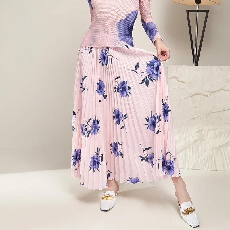 Весенне-летняя юбка-полукомбинезон Miyake 2023, модная повседневная юбка с принтом, свободная длинная юбка-полукомбинезон в складку Изображение 4