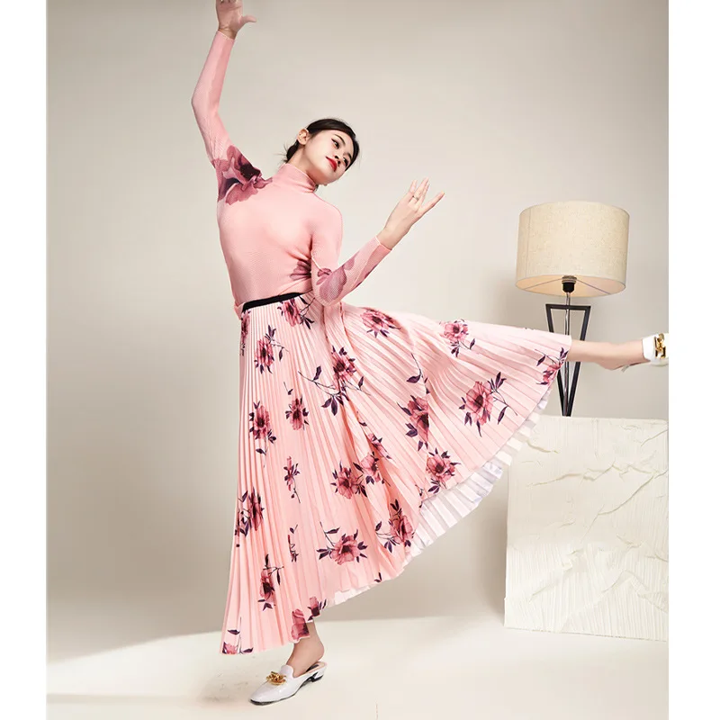 Весенне-летняя юбка-полукомбинезон Miyake 2023, модная повседневная юбка с принтом, свободная длинная юбка-полукомбинезон в складку Изображение 5