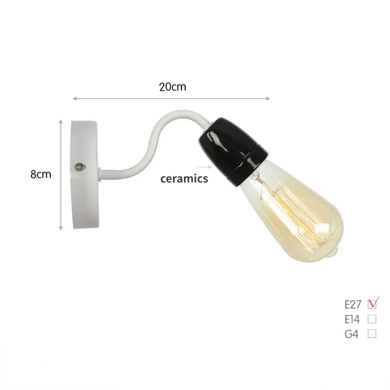 Винтажный настенный светильник своими руками, держатель лампы с регулировкой на 360 °, керамические основания ламп типа E27, держатель розетки для прикроватной тумбочки, светильник в ванной комнате Изображение 2