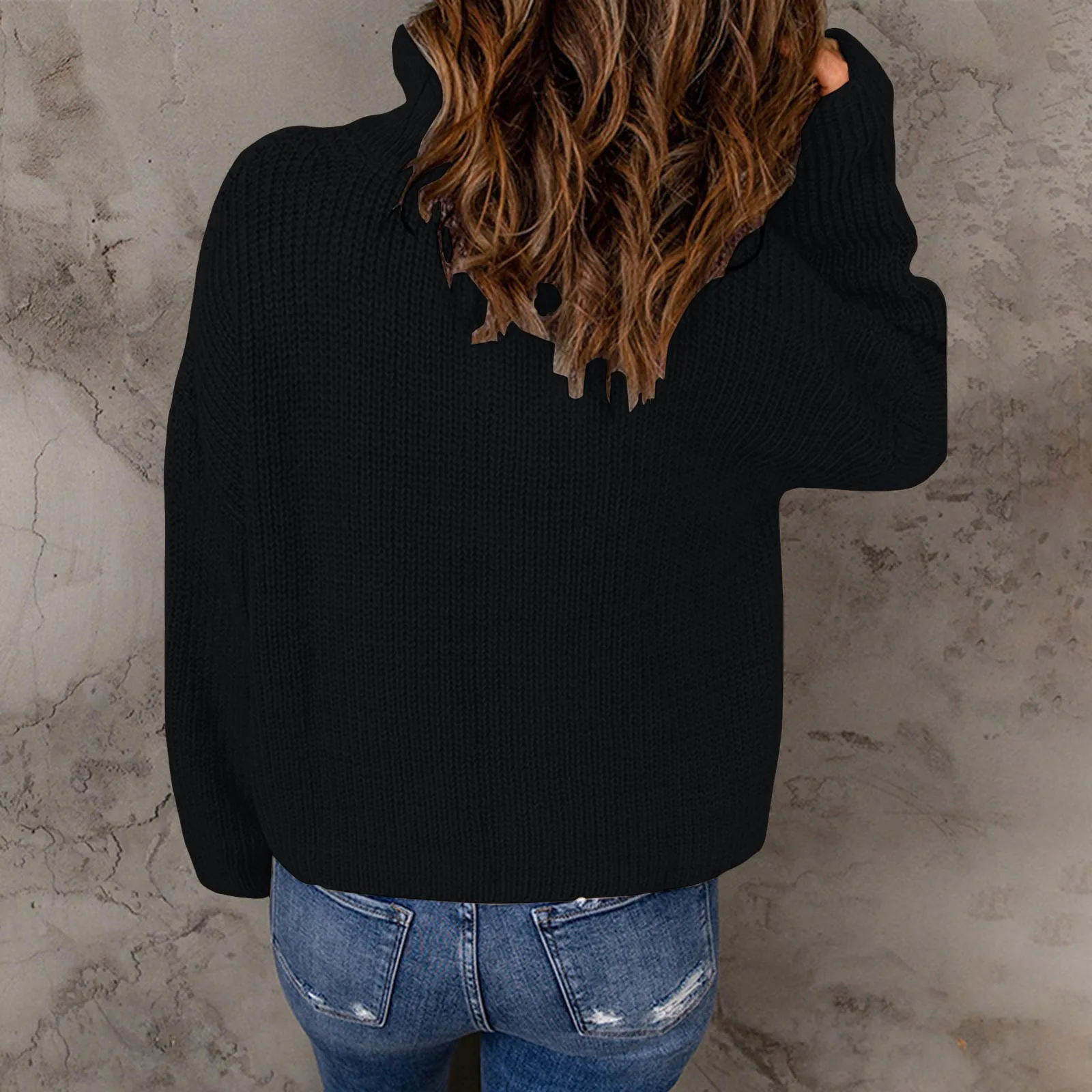 Женские свитера плотной вязки с длинным рукавом, повседневные пуловеры с V-образным вырезом на 1/4 молнии, топы, вязаный топ, женская одежда, пуловеры Изображение 3