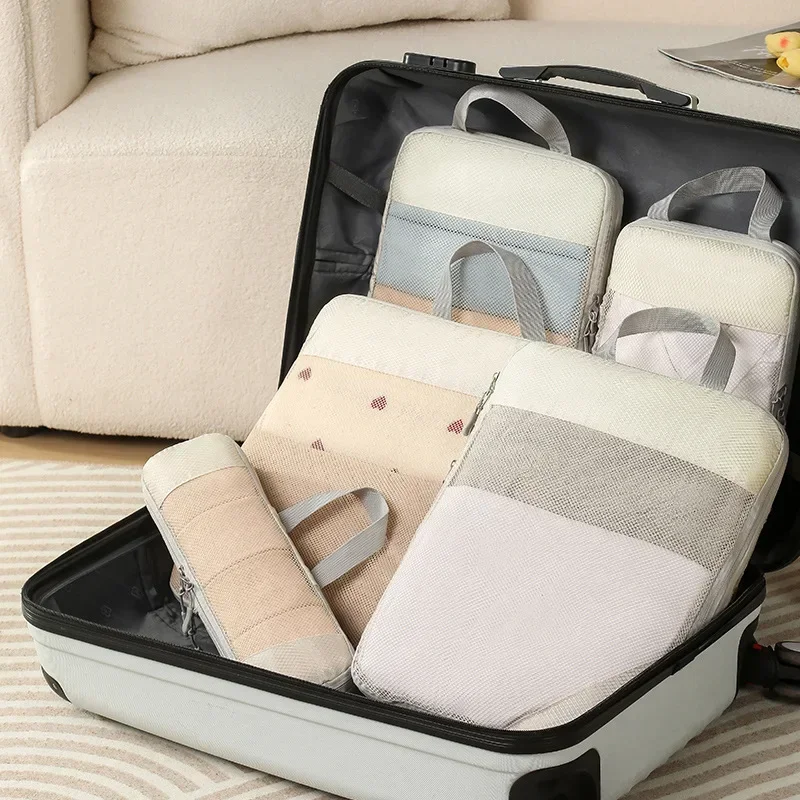 Компрессионные упаковочные кубики для чемоданов, дорожных принадлежностей, Расширяемые упаковочные органайзеры, Легкие туристические органайзеры. Изображение 3
