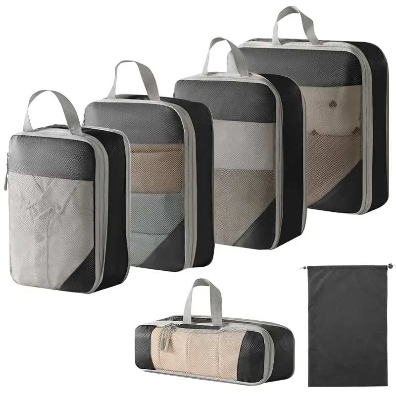 Компрессионные упаковочные кубики для чемоданов, дорожных принадлежностей, Расширяемые упаковочные органайзеры, Легкие туристические органайзеры. Изображение 5