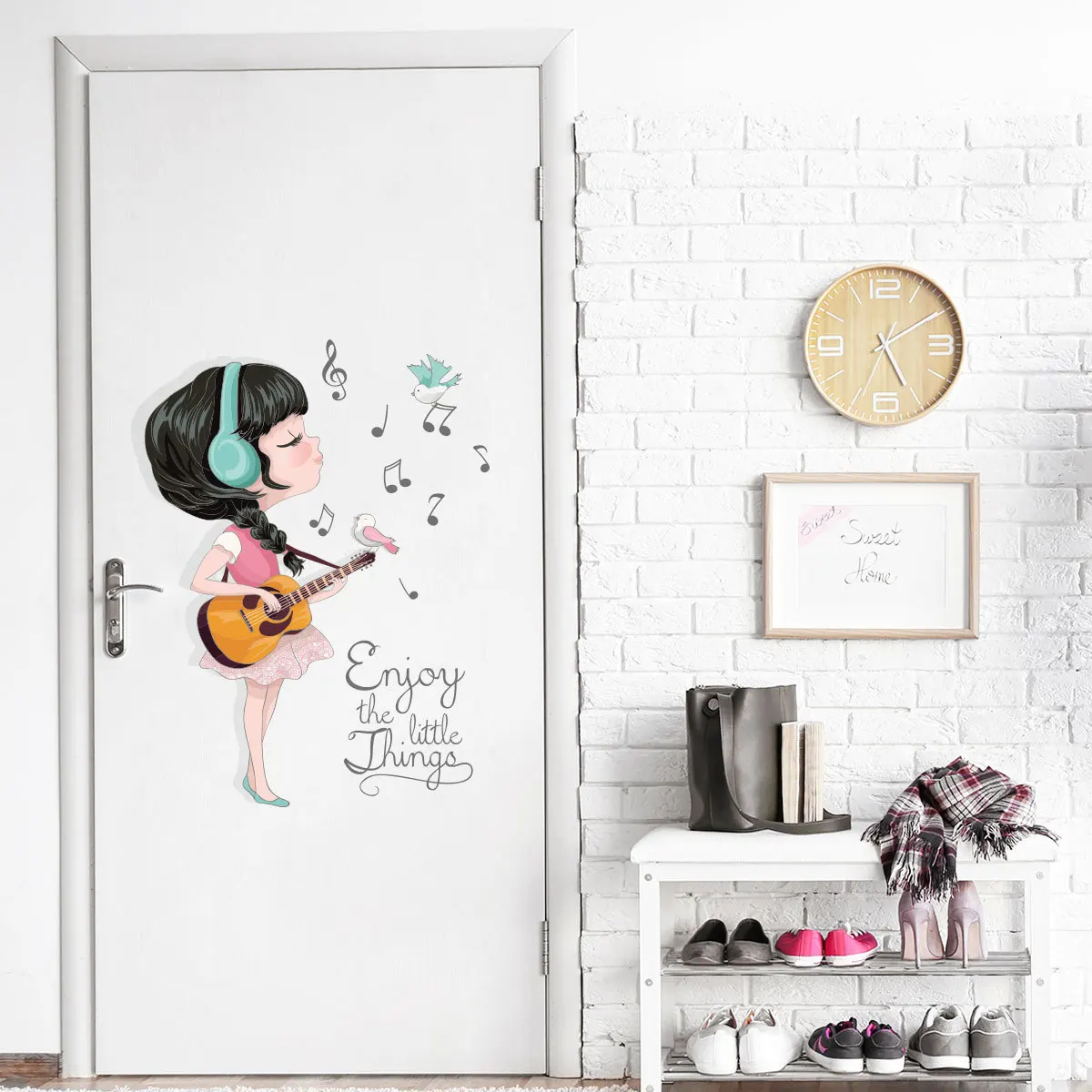 Креативная музыкальная девушка-гитаристка, Самоклеящиеся наклейки на стену Для аксессуаров спальни, декор комнаты, декор стен, украшение детской комнаты Изображение 2