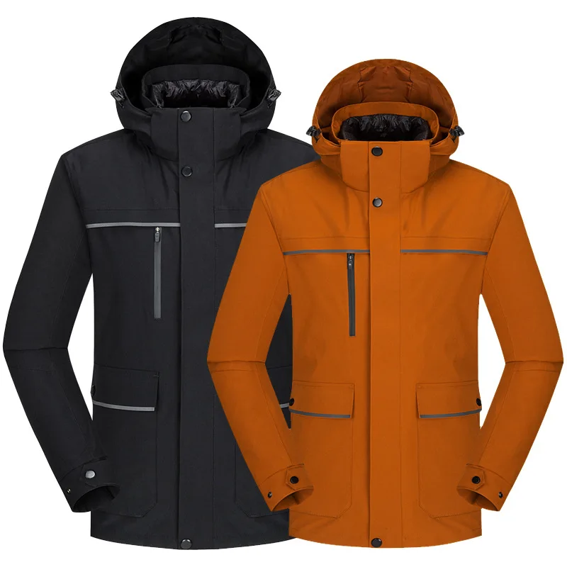 Куртка-ракушка Мужская женская, три в одном, комплект из двух предметов, высококачественная осенне-зимняя куртка, утолщенная деловая рабочая одежда, водонепроницаемая Изображение 1
