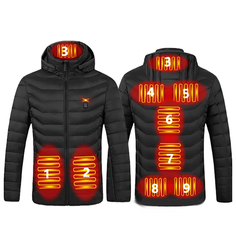 Куртка с подогревом, теплый жилет, 9 зон, технология нагрева, интеллектуальный контроль температуры, питание от USB, Красный, синий, черный Изображение 5