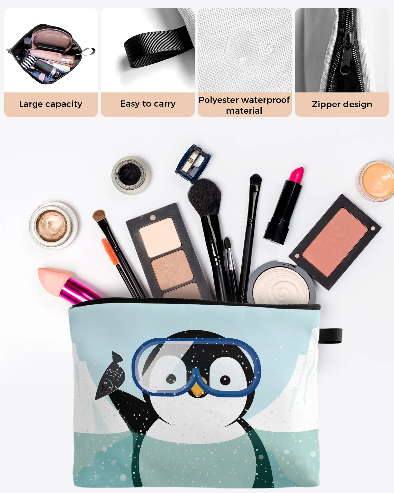 Милая женская переносная сумка для хранения в виде Пингвина Снежинки, Органайзер для салфеток, косметички, Женская косметичка для макияжа Изображение 1