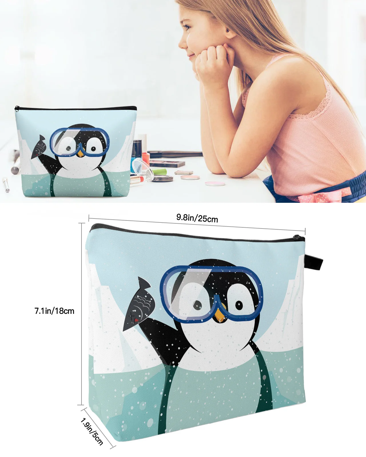 Милая женская переносная сумка для хранения в виде Пингвина Снежинки, Органайзер для салфеток, косметички, Женская косметичка для макияжа Изображение 2