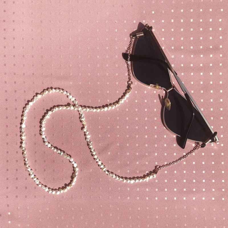 Модные солнцезащитные очки ручной работы с натуральным пресноводным жемчугом неправильной формы, цепочка для очков с противоскользящим бисером, цепочка для очков, шейный ремешок, шнур длиной 70 см, Новинка Изображение 4