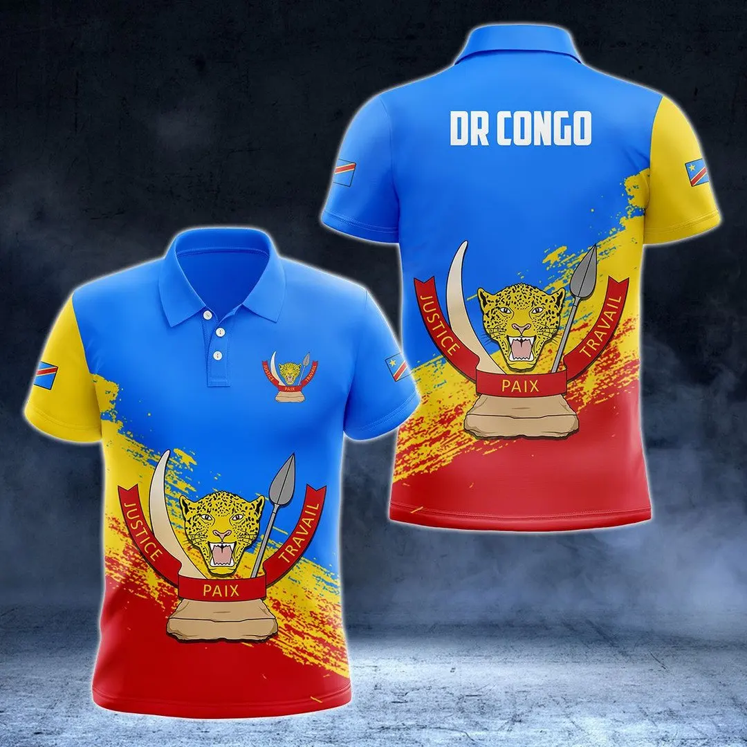 Мужская рубашка поло 2023 года, рубашка-поло Демократической Республики Конго, рубашка-поло с коротким рукавом, летняя уличная одежда, Повседневный модный мужской топ Изображение 2