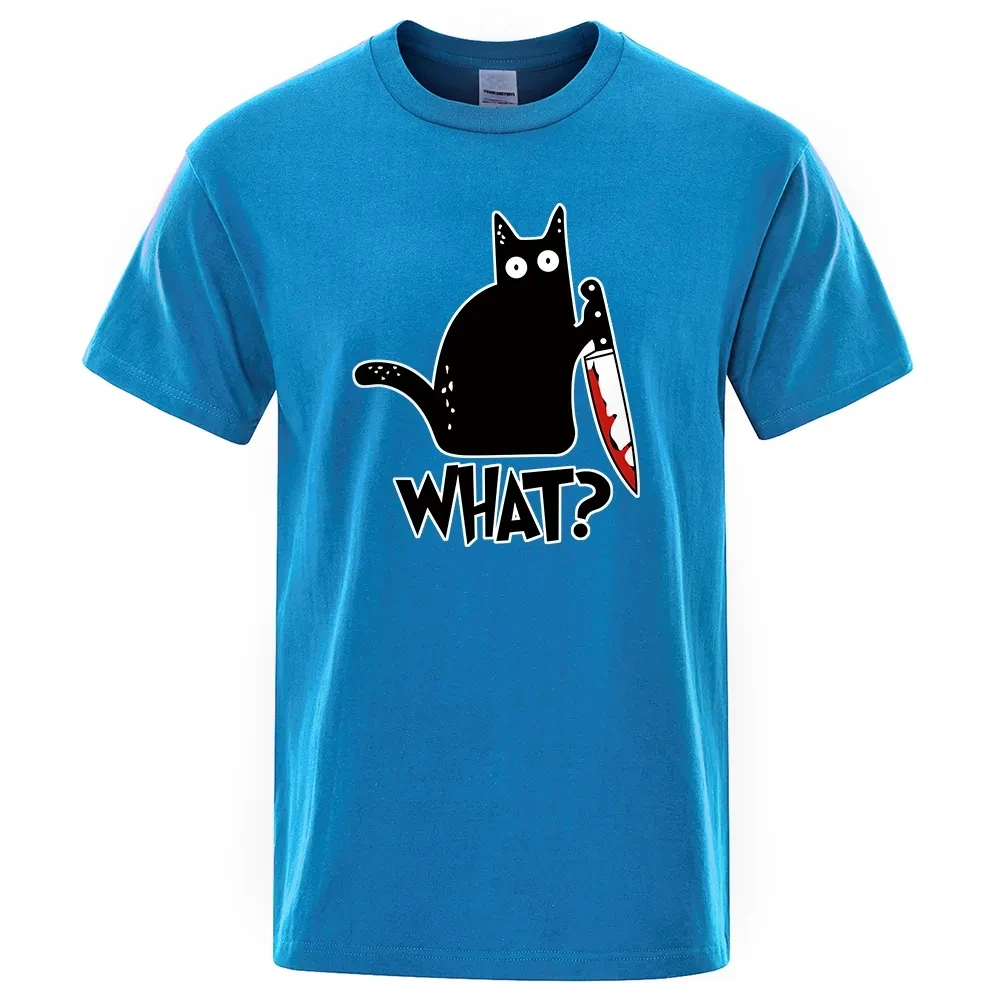 Мужская футболка из высококачественного 100% хлопка с принтом кота-ножа, футболка оверсайз, повседневная Свободная повседневная рубашка, футболка с круглым вырезом, мужские футболки, топы Изображение 5