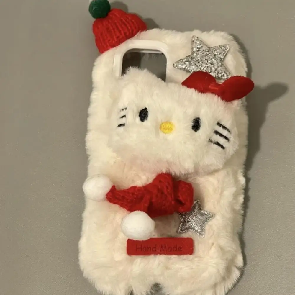 Новый стиль Осень Зима Красный шарф Hello Kitty Чехол для Iphone Iphone15Promax/14/13/12 Рождественская коллекция плюшевый защитный чехол Изображение 5