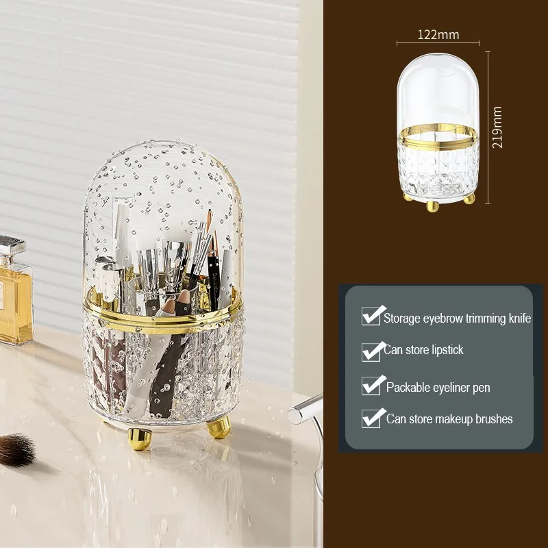 Органайзер для кисточек для макияжа с крышкой, пылезащитный прозрачный органайзер для косметики для туалетного столика, вращающийся на 360 градусов, подставки для губной помады, витрины Изображение 5
