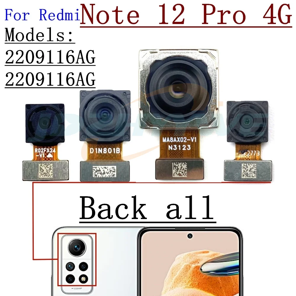 Передняя Задняя Основная Камера Для Xiaomi Redmi Note 12 Pro + 12pro 4G, Обращенная к Селфи Спереди, Задняя Основная Камера С Макросъемкой, Детали Гибкого Кабеля Изображение 4